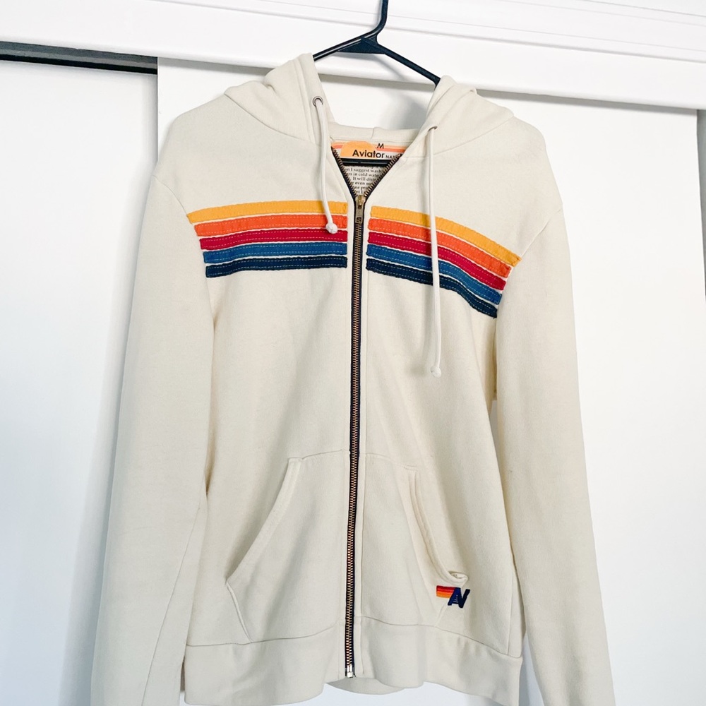 Aviator nation vintage white 5 stripe sweatshirt